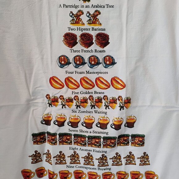 12 Days Of Christmas Coffee Themed Tea Towel By David Price - NEW w/Tag 18"x26" - Picture 4 of 7